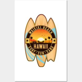 Surf Waikiki Beach Hawaii Surfing Surfboard Shaka Hang Loose Posters and Art